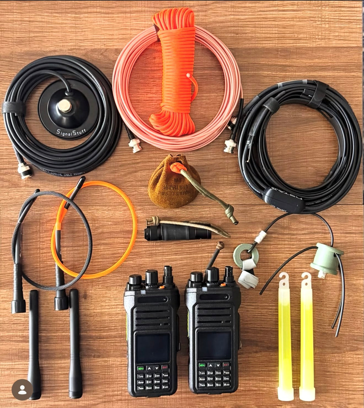 Radio go-kit layout with handhelds, whips, coax and mag mount