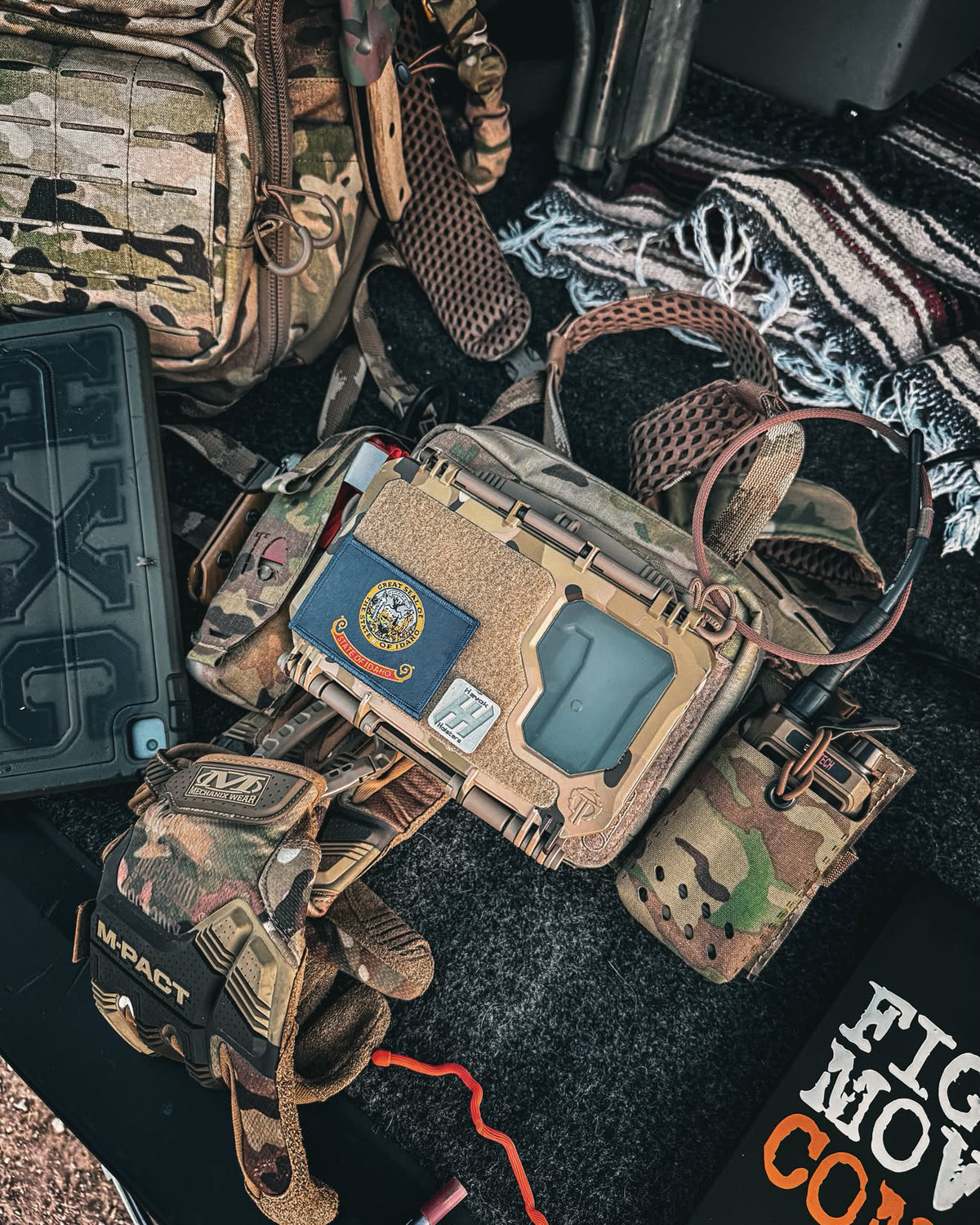 Chest rig with radio and looped ZBM2 whip antenna