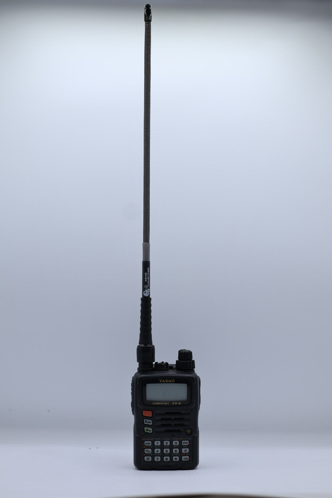 Foul Weather Whip V2 1.25m/70cm dual band in Haze Gray on a Yaesu VX-6