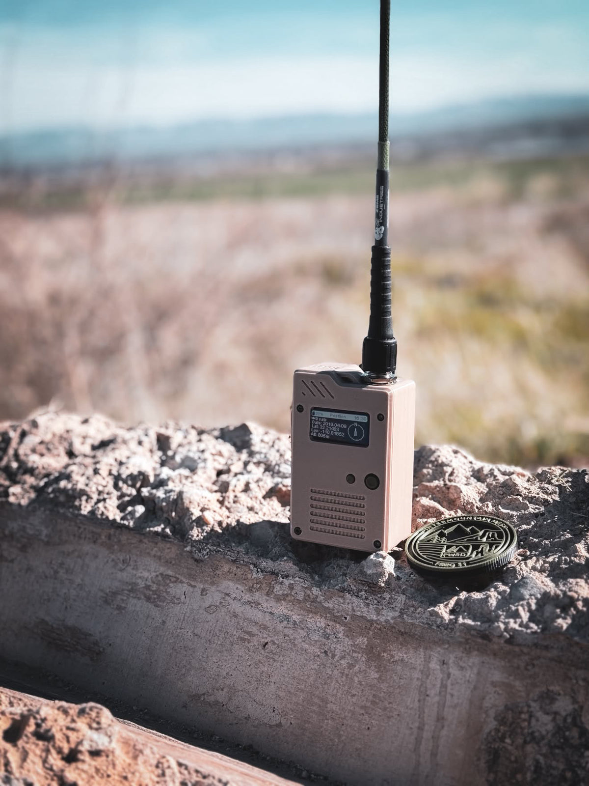 Meshtastic node with GPS screen and ZBM2 mesh whip antenna